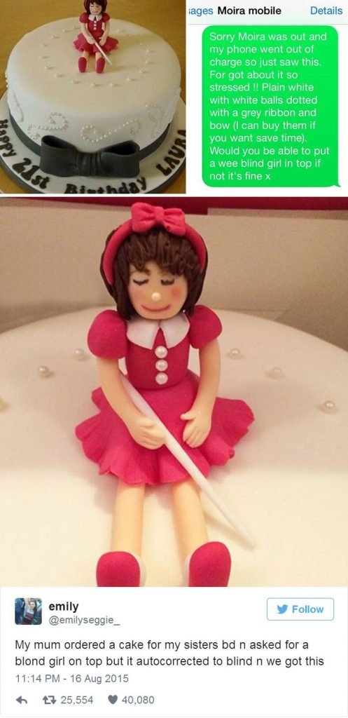 online shopping, auto correct, cake, birthday, sister, blind, bow, funny, blonde